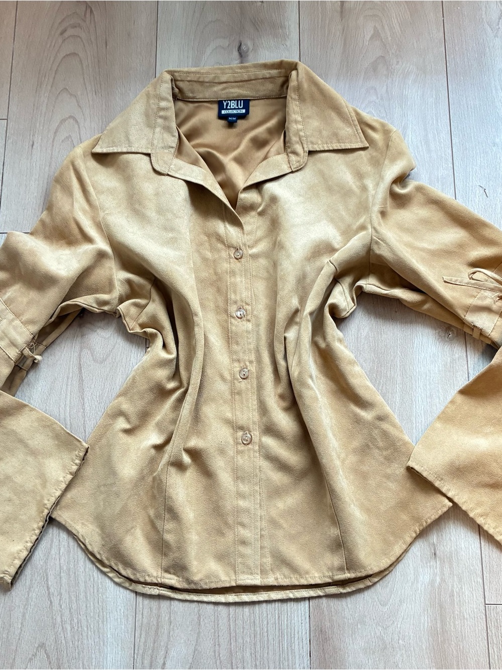 Y2BLU Collection Suede-Look Tan Button Front Shirt